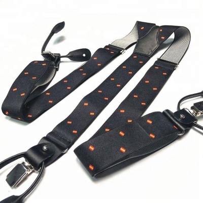 Men's Vintage Formal Suspenders With 6 Strong Clips Clip On Y Shape Wide Leather Braces Black