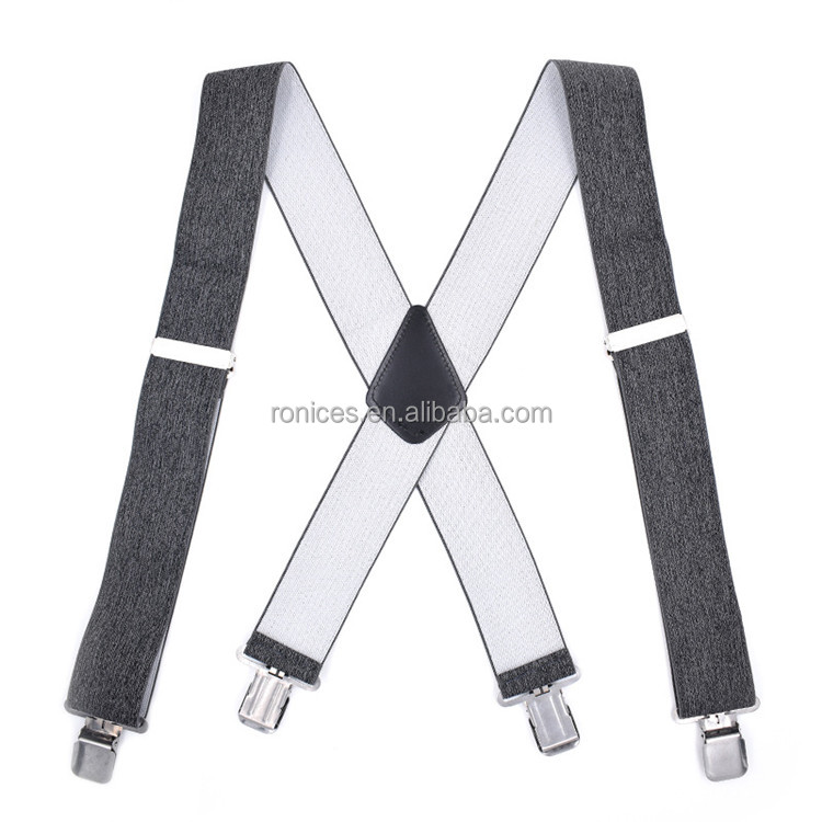 Adjustable Elastic Utility Suspenders Solid Straight Clip Grey Suspender With Four Clips,Children Suspender