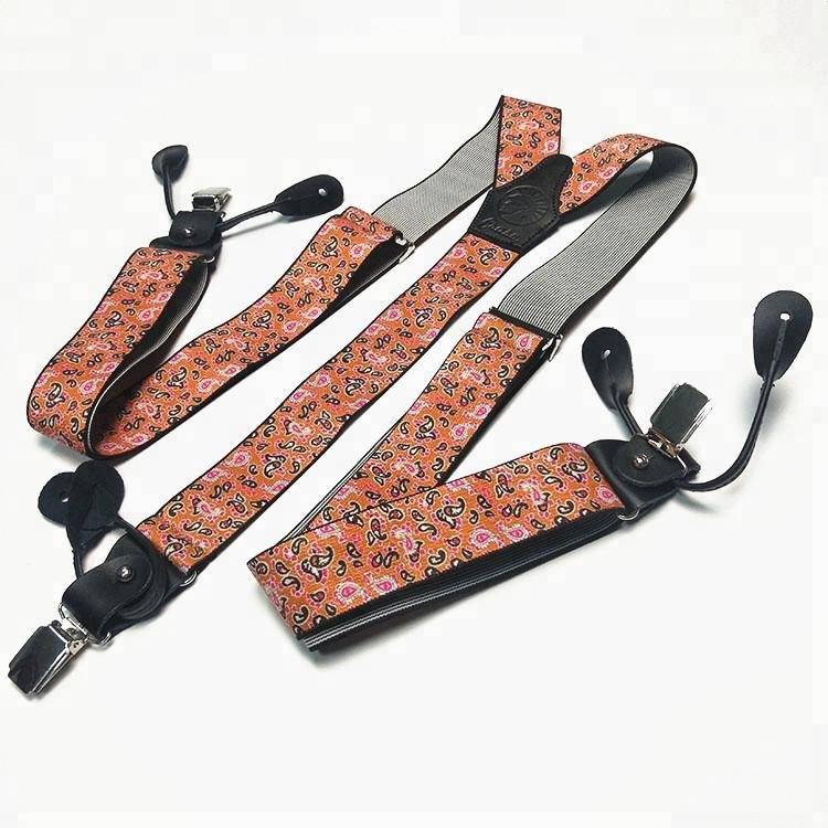 2020 Fashional Button And Clips Paisley Pattern Suspender Men's